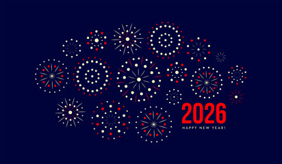 Aufkleber - Happy New Year 2026 with Fireworks Display and Festive Celebration Theme. Elegant Holiday Card Design for Party, Invitation, or Digital Greeting. Vector Illustration.