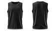 © Tanvir - Black sleeveless tank top for active sports. Blank garment. Front and back views. Versatile design suitable for various sports. Lightweight and breathable. Casual attire or .