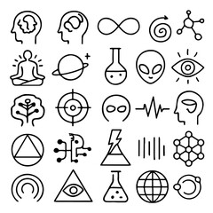 Poster - This collection of black vector science icons is a set of symbols and illustrations for chemistry and space design
