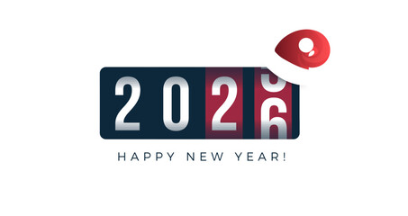 Aufkleber - Flip Countdown Display Showing 2026 for Happy New Year Celebration, Modern Timer Design for Event Promo, Holiday Greeting, Festive Marketing. Vector Illustration.
