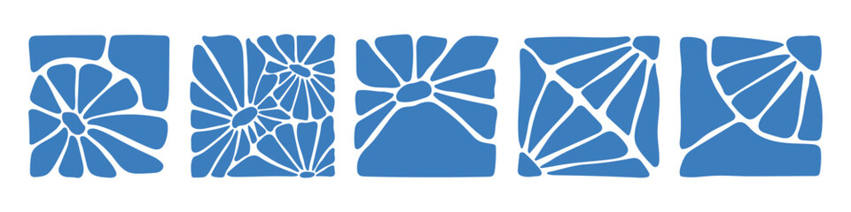 Fototapete - Abstract leaf silhouette, simple blue floral in Matisse style. Abstract organic shapes vector illustration. Botanic illustration in blue color.