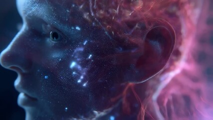 Poster - neural connections glowing and branching within human head, representing intricate pathways of brain