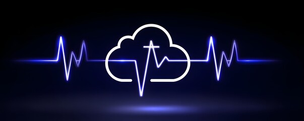 Poster - In a visually compelling composition, health data flows into a cloud symbolizing cloud computing in healthcare. The scene emphasizes the secure and efficient management of medical information, with a