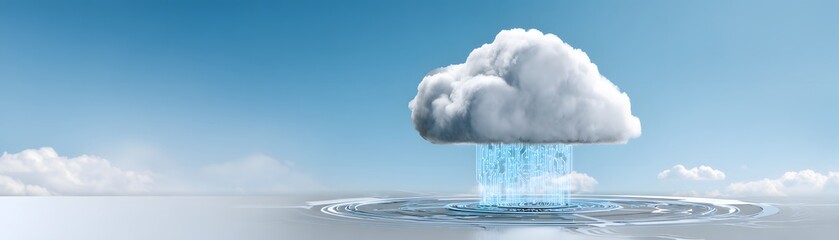 Poster - Against a futuristic backdrop, a digital cloud hovers above a healthcare setting, symbolizing the integration of cloud computing technology in managing health data. The image highlights innovation