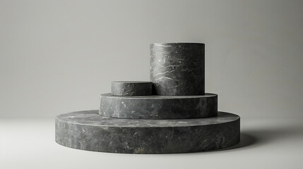 Poster - Three marble podiums of varying sizes are stacked on top of each other in a studio setting