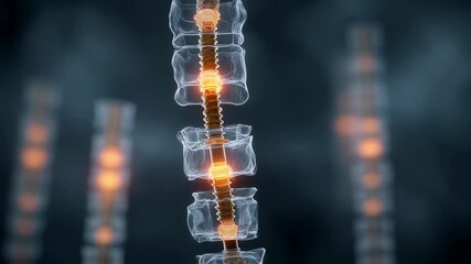 Poster - medical visualization revealing glowing surgical implants stabilizing injured vertebrae during ortho