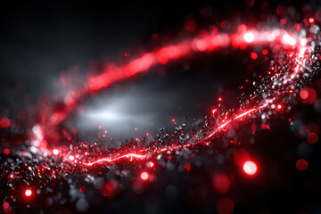 Poster - Vibrant red light trails form a mesmerizing circular pattern on a dark background