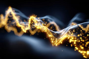 Poster - Golden wave of light sparkles in a dark background creating a mesmerizing effect