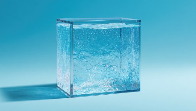 Clear cubic container filled with water