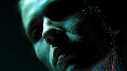 Poster - Medical visualization of a patient experiencing sensory loss, highlighted by glowing nerve endings on face and neck, demonstrating the neurological impact of the condition