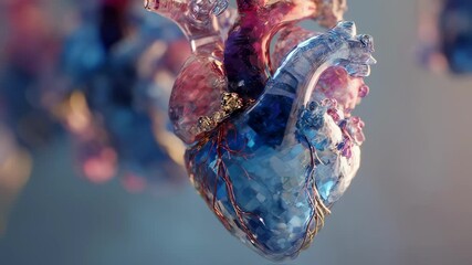Poster - medical animation showing a glass heart pumping, revealing its complex network of arteries and valve