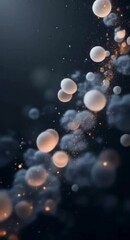 Poster - Abstract Dark Background with Spheres Golden Particles and Smoke for Modern Design