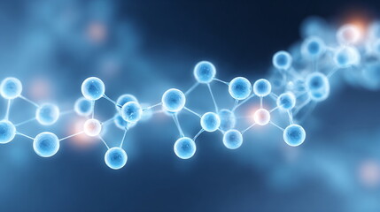 Poster - Abstract blue molecular structure background. Science, chemistry, or medicine concept with connected spheres for banner and website.
