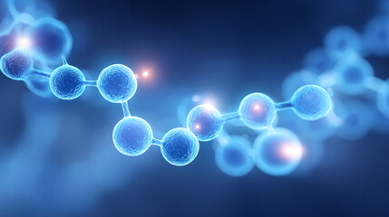 Poster - Abstract blue molecular structure background. Science, chemistry, or medicine concept with connected spheres for banner and website.