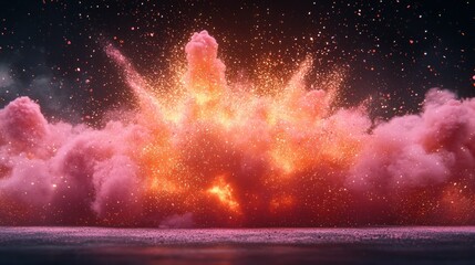 Wall Mural - Fiery pink explosion on dark background