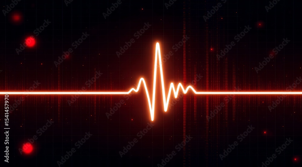 Abstract glowing heartbeat ekg line on red digital background Stock ...