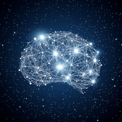 Wall Mural - Abstract Brain Design With Glowing Connections On Dark Blue Background
