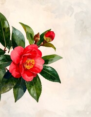 Poster - Cozy watercolor sketch of a red flower on a white background exuding artistic charm and beauty