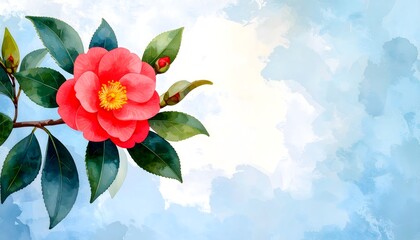 Poster - Watercolor sketch of a flower on a blue background showcasing vibrant artistic expression
