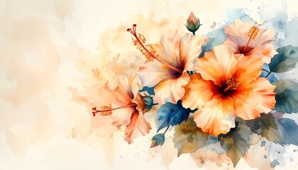 Poster - Cozy watercolor sketch of flower on white background with earthy natural tones and style