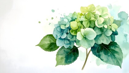 Poster - Cozy watercolor sketch of hydrangea blooms in intimate emerald green watercolor style