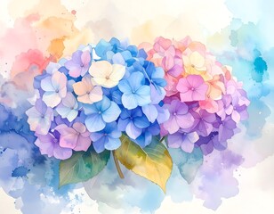 Poster - Artistic watercolor sketch of hydrangea flowers with bold colors on a cozy background canvas
