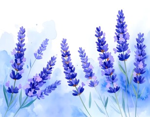 Poster - Cozy watercolor sketch of lavender flowers enhanced by an icy blue hue and gentle style