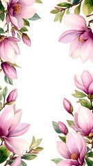 Poster - Beautiful pink magnolia flower rendered in a cozy watercolor style with nature's touch