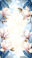 Poster - Lovely flower frame featuring a bright sky background in a cozy watercolor artistic style