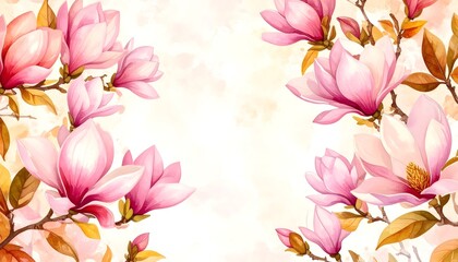 Poster - Captivating pink magnolia flower in a cozy watercolor style infused with autumn hues
