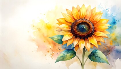 Poster - Cozy watercolor sketch of a vibrant sunflower in an intimate artistic style
