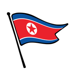 Fototapete - Flag of North Korea. North Korea flag vector illustration icon design in the hand-drawn style. Fluttering flagpole flag.