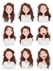 Aufkleber - Understanding Emotional Stages After Diagnosis With Illustrations of Varied Facial Expressions