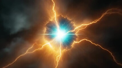 Wall Mural - Electric lightning bolt bright blue orange energy explosion storm sky power bright electric energy explosion sky storm power bright blue orange electric energy explosion storm sky power bright
