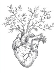 Poster - Heart With Delicate Branches Intertwined in a Harmonious Design Showcasing the Beauty of Nature and Anatomy