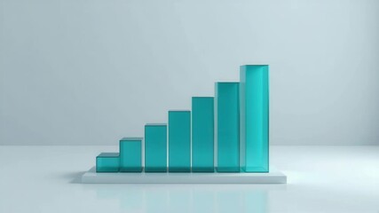Poster - A 3D blue bar chart with six ascending rectangular columns sits on a white reflective surface against a light background.