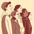 © AbuBokor - Diverse Group of Young People Looking Forward with Optimism and Hope in Cartoon Style
