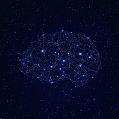 Wall Mural - Abstract Glowing Blue Brain In Space