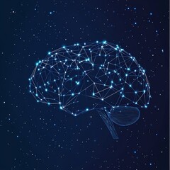 Wall Mural - Abstract Glowing Digital Brain Illustration With Dotted Design On Dark Background