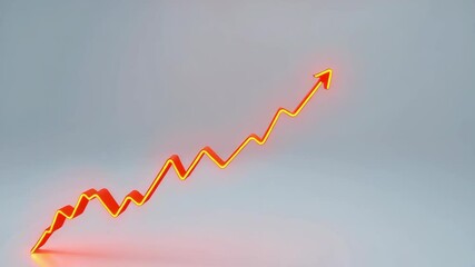 Poster - A glowing neon orange upward trend line arrow with a zigzag pattern, symbolizing growth and positive progress.