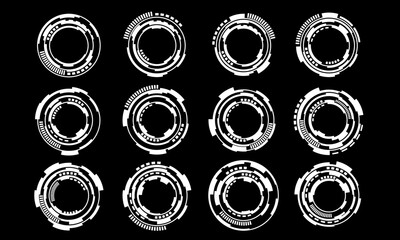 Poster - Set of sci fi white circle user interface elements technology futuristic design modern creative on black background vector