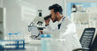 © peopleimages.com - Scientist, analysis and man with microscope in lab for sample testing, clinical study and innovation. Science, employee and medical equipment for vaccine development, cancer research and drug trial