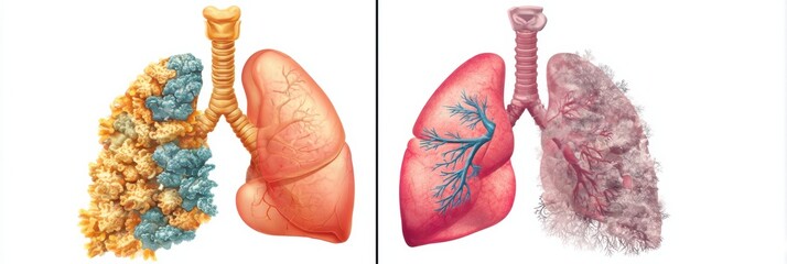 Poster - Comparison of Healthy and Damaged Lungs Illustrating Anatomical Differences and Impacts on Respiratory Function
