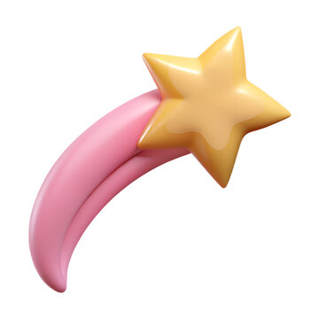 pink shooting star with a tail 3d rendering isolated