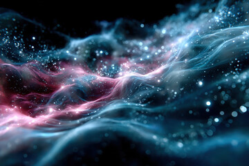 Poster - Ethereal light waves swirling in a cosmic nebula with vibrant blue and purple hues