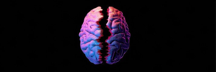 Aufkleber - Fractured Brain With Glitch Effect Showing Surreal Visual Representation of Cognitive Dissonance and Psychological Tension