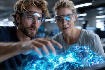 Poster - Scientists analyze holographic data in a modern laboratory environment