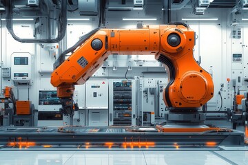 Poster - Industrial robot arm operates in high-tech manufacturing facility