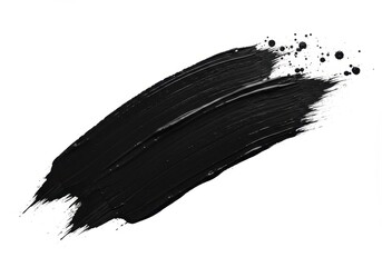 Poster - Black paint stroke with splatters on white background creates an abstract design element
