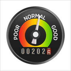 Aufkleber - Quality Control Dial Showing 2026 With Performance Arrow, Evaluation Speed Gauge, Improvement Tracker And Progress Meter. Editable Vector Illustration.